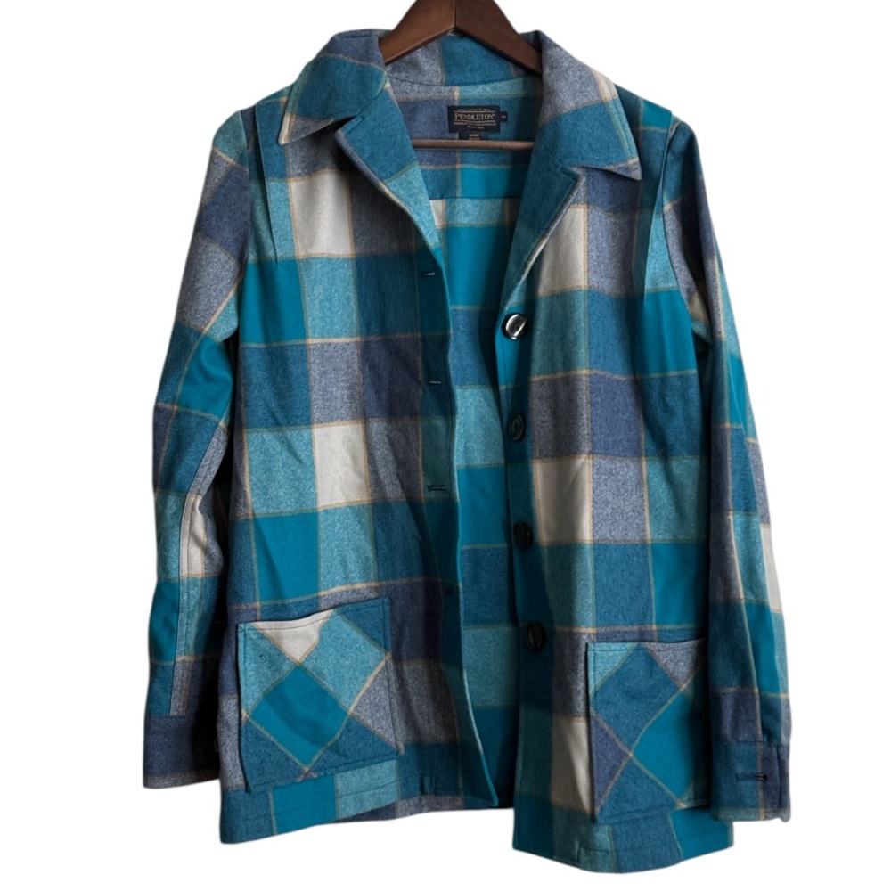Pendleton Women's 49er Blue & White Plaid Wool Shirt Jacket Sz M